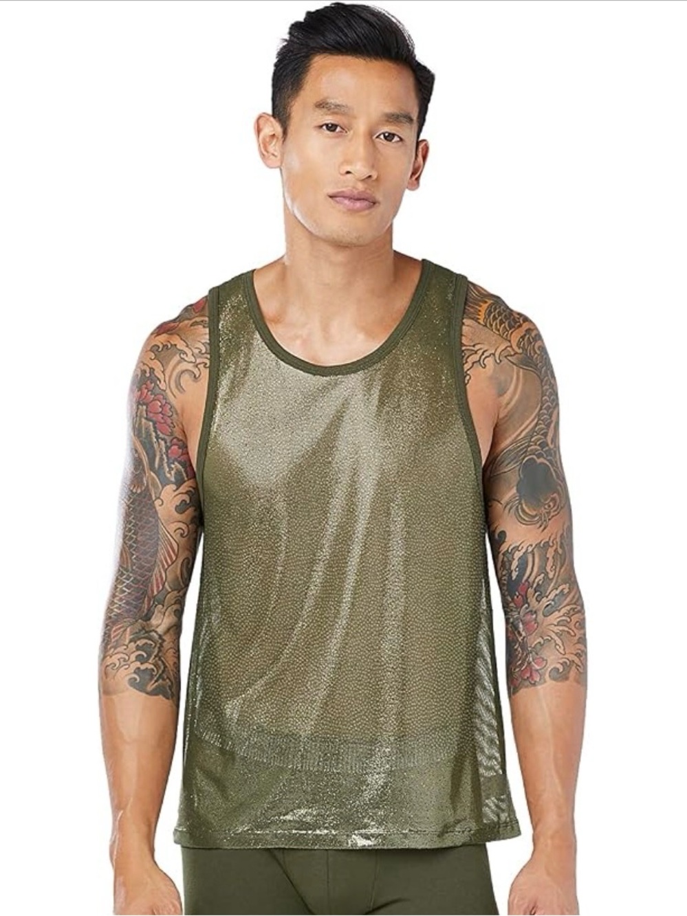 Savage X Fenty Men's Size XXL Tank Top Green Gold Sheen Semi Sheer Oversized NWT